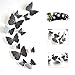 Produktbild 12 Stück Wall Sticker, MOMDAD 3D Schmetterlinge Blumen Wandsticker Wandaufkleber Dekoration Wandtattoo Aufkleber Fridge Stickers für Wohnzimmer Kinderzimmer Türen Fenster Badezimmer Kühlschrank Wohnung - Schwarz