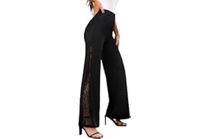 GORGLITTER Damskie spodnie z szerokimi nogawkami, luźne, letnie, szerokie nogawki, długie, przewiewne, elastyczne ściągacze, spodnie rekreacyjne z koronką