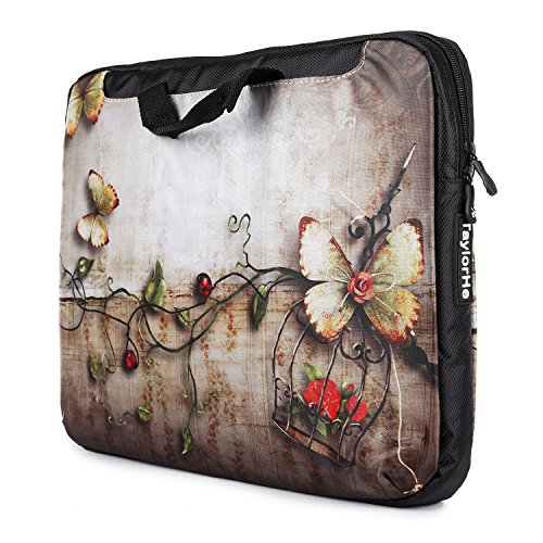 TaylorHe 15 / 15,6 Zoll Notebooktasche, Schultertasche für Notebook mit Muster , Laptoptasche mit Griff und Seitentaschen Laptop Bag Schmetterlinge, Blumen, Vintage - 3