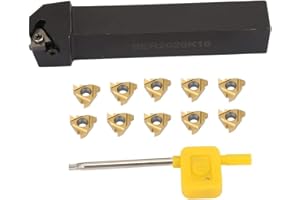 FDIT Lathe Tool Holder Boring Bars & Inserts Kit, Metric 20mm x20mm Square Shank SER2020K16 CNC Boring Bar + 10 Pcs 16ER Indexable Carbide Blade w/T-15 Wrench, Right-Hand