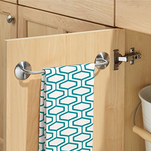 mDesign AFFIX Handtuchhalter ohne Bohren, silber – für die Küche – praktische, selbstklebende Handtuchstange – einfache Montage - 3