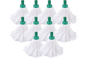 AVERN CLEANING SUPPLIES Avern Exel Mop Heads BIG White Push Socket Fit Mop Heads (Pack Of 10) Disposable Super Absorbent Heavy Duty Mops - Colour Coded - Robert Scott (Green (10 Pack))