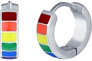 INFINIONLY Men's Women's Stainless Steel Rainbow Pattern Earrings Creole Novelty Earrings Dangles for Boys Fashion Piercing Earrings Creative Hoops