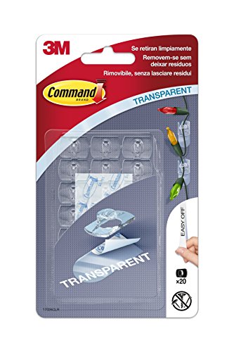 Command 17026CLR -  Ganchos mini para decoración con tiras transparente, Pack de 20