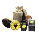 Men Beard Care Kit Mustache Grooming Trimming Set - Beard Brush + Beard Comb + Natural Beard Oil + Natural Beard Balm - Perfect Gift Kit ¡­