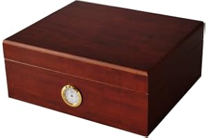 GERMANUS Cigar Humidor Classic II för ca. 50 cigarrer, Brun, med hygrometer och luftfuktare och GERMANUS-manual
