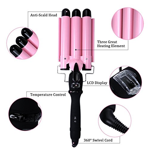 Lockenstab Wellenstyler 3 Zylinder Haar Lockenstäbe Curler Lockendreher Curl mit LCD-Display Black - 4