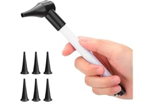 Bysameyee Otoscopio de Bolsillo Delgado de Acero Inoxidable, otoscopio de Mano con luz LED Suave y 7 Puntas de espéculo para niños, Adultos, Mascotas, Animales