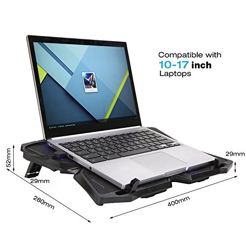 Laptop Kühler, Jelly Comb 4 x 130mm Notebook Cooler Ständer Cooling Pad mit USB Port und 4 LED Lüftern Kühlpad Kühlmatte für Macbook Laptop Notebook 10 Zoll zu 17 Zoll - 4