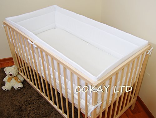 NURSERY BUMPER 420 cm LONG ALL ROUND BUMPER TO FIT BABY COT BED (WHITE)