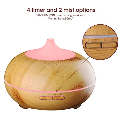 Aroma Diffuser, EIVOTOR 300ML Luftbefeuchter Multifunktion Holzmaserung Ultraschall Öl Duftzerstäuber Humidifier Aromatherapie Duft Diffusor Abschaltautomatik Befeuchter mit 7 LED Farbwechsel Licht elektrisch Duftlampe verschiedenfarbigem Licht Night Light Mute Colorful Lamp Light Atomization Nano-Atomization Technology + 3 Modi Zeitschaltuhr 1/3/6 Stunden sicher und leise für Yoga Kinderzimmer Schlafzimmer Wohnung Wohnzimmer Krankenhaus Toilette Büro Konferenzraum Beauty-Salon Babies Kinder usw - 3