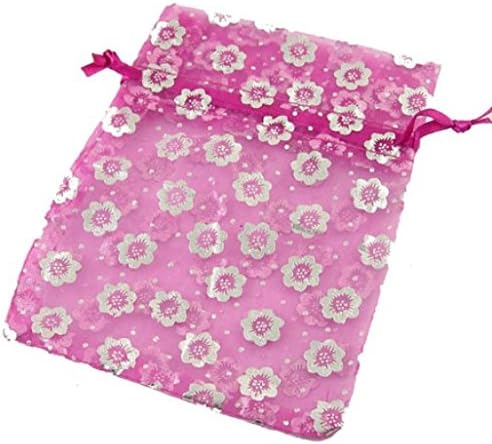 25 x Finest Quality Organza Bags 10x12cm Wedding Favour Party Gift Bags, UK Seller (Fuschia (Hot Pink) - Small Flowers)