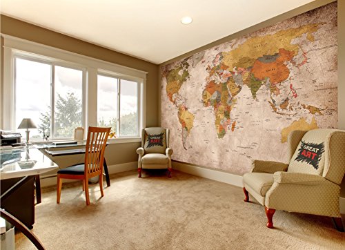 Fototapete used look Wandbild Dekoration Globus Kontinente Atlas Weltkarte retro old school vintage map Weltkugel Geografie I Foto-Tapete Wandtapete Fotoposter Wanddeko by GREAT ART (336 x 238 cm) - 6