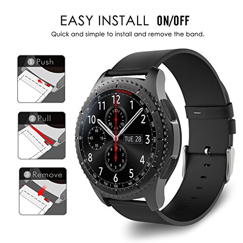 MoKo Samsung Gear S3 Frontier / Classic / Moto 360 2nd Gen 46mm Armband – Premium Soft Echt Leder Uhrenarmband Lederarmband Uhr Band Ersatzband für Samsung Gear S3 Classic Samrtwatch, Schwarz - 6