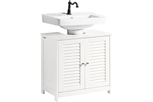 SoBuy Mobile Sottolavabo per Bagno, Mobiletto Bagno con Mensole Regolabili, Mobile Base per Lavabo in MDF, Antimuffa con Porta a Lamelle, per lavabo a terra, Bianco, 60x58x35cm, FRG237-II-W