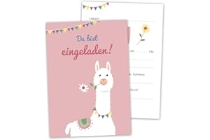 Decento® Einladung Geburtstag Lama - 10 Karten für Mädchen - Alpaka Kindergeburtstag - Einladungskarten für Kinder zum Ausfüllen und Beschriften