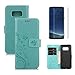 Produktbild Tasche für Samsung Galaxy S8 Hülle Leder und Display Schutz Folie ,OYIME Grün Blumen und Schmetterling Muster Handyhülle zum Klappen Klappbar Magnet Kartenfach Vollschutz Klapphülle Etui Original Flip Case Full Book Cover Bumper Zubehör Set