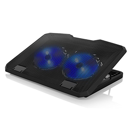 CSL - 15,6 Zoll Notebook Cooling-Pad Silent | Notebook Kühler / Laptop Lüfter / Notebook Cooler | Super Silent Cooling System | 2x USB-Port Typ A | blaue LEDs | Metallgitter-Oberfläche | 6 verschiedene Neigungseinstellungen