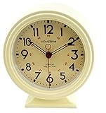 Creme farbige Bold Retro Metall rund Kaminuhr Quarz Uhr mit großen Rot Sekunden Hand.