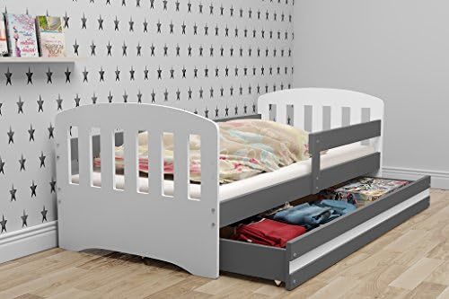 CLASSIC single children's bed, 160x80 wooden solid beds for boys and girls +free mattress and storage (Graphite)