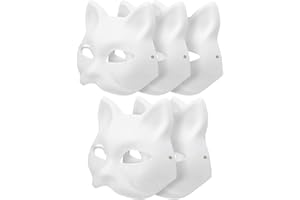ZSRVAJ 5 Pcs Cat Mask, Pure White Paper Cat Masks, Hand-Paintable Anime Cat Masks to Decorate,Diy Painted Masks Suitable for Cosplay Halloween Masquerade Carnival