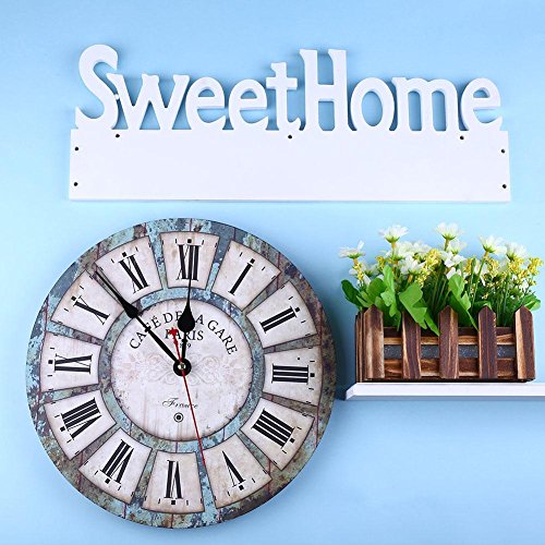 SOLEDI Wanduhr Vintage römischen Ziffer verrostet Rustikale Land Toskana Stil Holz - 2