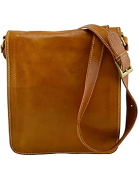 Umhängetasche Aus Echtem Leder Farbe Honig - Italienische Lederwaren - Herrentasche