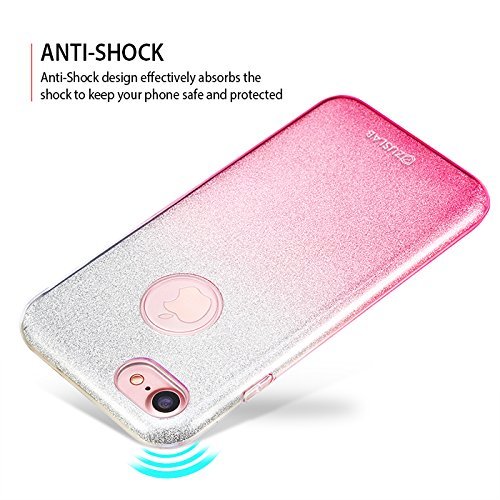 iPhone 8   iPhone 7 Funda  ZUSLAB Lujo Elegante Glitter y Brillante Brillo Carcasa de 3 capas h  brido  Ultra fino  Cubierta flexible suave del gel de TPU con estilo del dise  o para la muchacha de la mujer para Apple iPhone 8   iPhone 7  Rosy   Gradual Oro Rosa 
