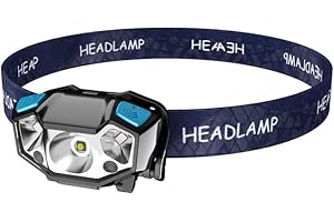 DODOOS Torcia Frontale a LED Con Sensore Di Movimento, Lampada Frontale Ricaricabile Usb Con Luce Bianca E Rossa a 5 Modalità E Regolabile a 70°, Leggera E Impermeabile