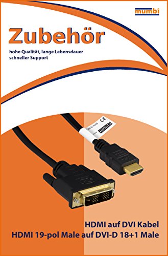 mumbi HDMI auf DVI Kabel / HDMI 19-pol Male auf DVI-D 18+1 Male – VERGOLDETE Kontakte – 10 Meter - 2