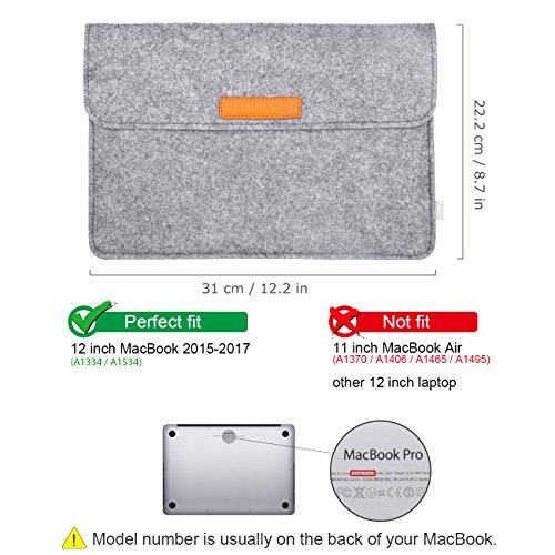 Inatecks neue 12 Zoll Macbook Retina Sch  tzh  lle  Sleeve Tasche  Klettverschluss  Verschluss mit Klettband  Grau