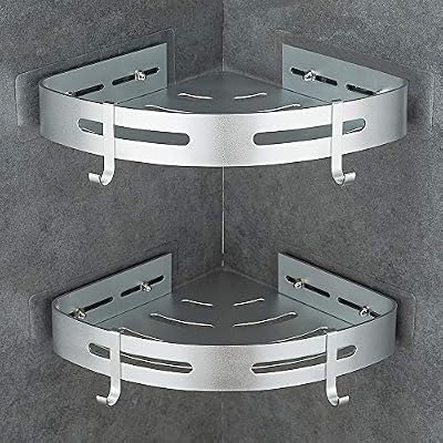 Gricol Etagère de Douche d'angle sans Perçage en Aluminium Aéronautique Antirouille de Salle de Bains (Argent)