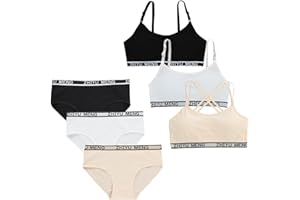 Bevalsa Lot de 3 Ensemble Brassière Fille de 10 à 16 Ans Fille Brassiere Soutien-Gorge Sport+Culotte