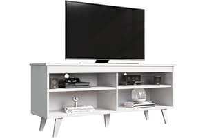 Madesa Mueble de TV Moderno, Mesa de Salón con 4 Estantes de Gran Almacenaje para Televisores de hasta 55 Pulgadas, 136 x 38 x 58 cm, Madera - Blanco