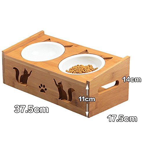 Cat-Ear-Pet-Food-Wooden-TableDog-and-Cat-Diner-Pet-FeederWood-Wood-Dining-Table-with-Double-Bowl-Raised-Stand-Comes-with-Extra-Two-Ceramics-Bowls-Perfect-for-Pets