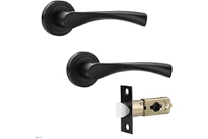 Probrico Matte Black Round Rose Door Handles,Twisted Lever Internal Door Handles Set with Ajustbale Latch(45mm/57mm),Passage Handles Ideal for Interal Doors,2 Pack