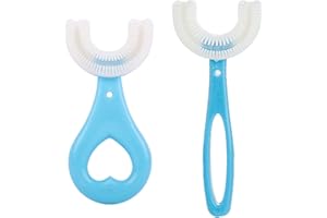 ZALUJMUS Set of 2 Kids U-Shaped Whole Mouth Teeth Brush, Silicone Bristles Massage Gums, All-Round Cleaning, Manual (2-12Y, Blue+Blue)