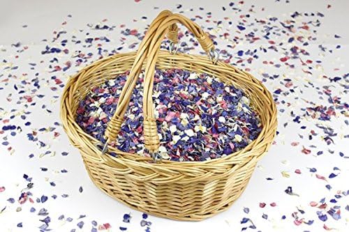 LARGE 5 LITRE CONFETTI BASKET - 50 HANDFULS - NATURAL DRIED FLOWER PETAL WEDDING CONFETTI - BIODEGRADABLE (PASTEL BLUE, PINK &amp; IVORY)