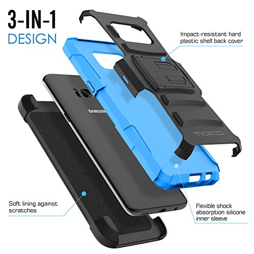 MoKo Samsung Galaxy S8 Plus Funda - Cuerpo de la Resistente Funda Giratoria con Clip de la Correa Resistente Choque de Doble Capa para Samsung Galaxy S8 Plus Smartphone  Azul