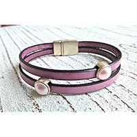 Lederarmband beere mit Zamak Perlen und Magnetverschluss