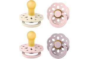 BIBS Boheme Schnuller 4er-Pack. BPA-frei, Kirschform Nippel. Naturkautschuk/Latex, Hergestellt in Dänemark. 0-6 Monate (4er Pack), Blossom Mix