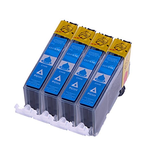 Druckerpatronen für Canon CLI 526 C , CLI526 Cyan mit Chip kompatibel (4 Stück)