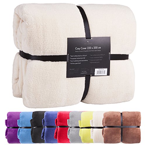Feluna Kuscheldecke XXL Mikrofaser-Decke Tagesdecke Wohndecke mit Kaschmir-Touch 220 x 200 cm - Beige