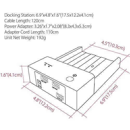 Atolla USB 3.0 Externe HDD Dockingstation für 2.5 zoll 3.5 zoll SATA HDD SSD Festplatte mit 2 Data Charging USB Ports mit 12V/2A Netzteil Unterstützen UASP and Drives 4TB(schwarz) - 9