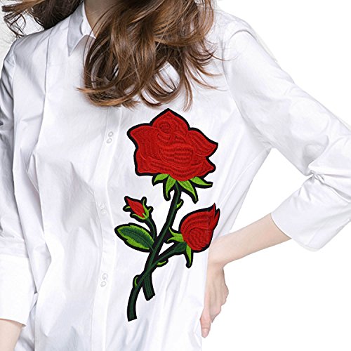 Satkago 15 Stück Stickerei Pfingstrose Rose Blumen Nähen Bügeln auf Aufnäher Bügelbild Kleidung Patches für T-Shirt Jeans Kleidung Taschen Hut - 6