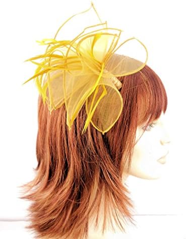 Gold Colour Organza and Feather Hair Fascinator finished on clear shaped comb