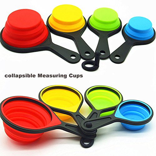 klappbar Backen Messbecher und Löffel Set – Bunt und flexible Backen Werkzeuge Ideal für Zuhause Backen, Kochen, Outdoor Picknick oder Camping, Set von 8 - 3