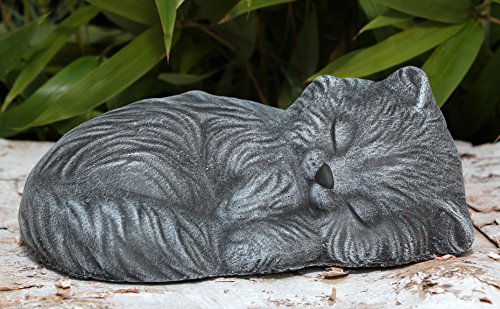 Steinfigur Katze schlafend Steinguss Schiefergrau