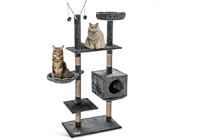 FENIXSHOP24 - TIRAGRAFFI per Gatto 150 CM - Cuccia Albero tiragraffi Rivestimento Resistente all' Usura E Graffi - Gioco per Gatti (Grigio)