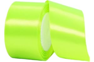 HONGCI Nastro di raso verde fluorescente largo 50 mm, per confezioni regalo, nastro da 22 m, verde a doppia faccia, in tessuto massiccio, grande nastro decorativo per artigianato, auto di nozze, regali